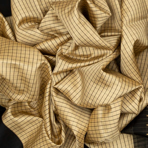 Beige Handloom Kora Silk Saree With Checks & Contrast Black Border