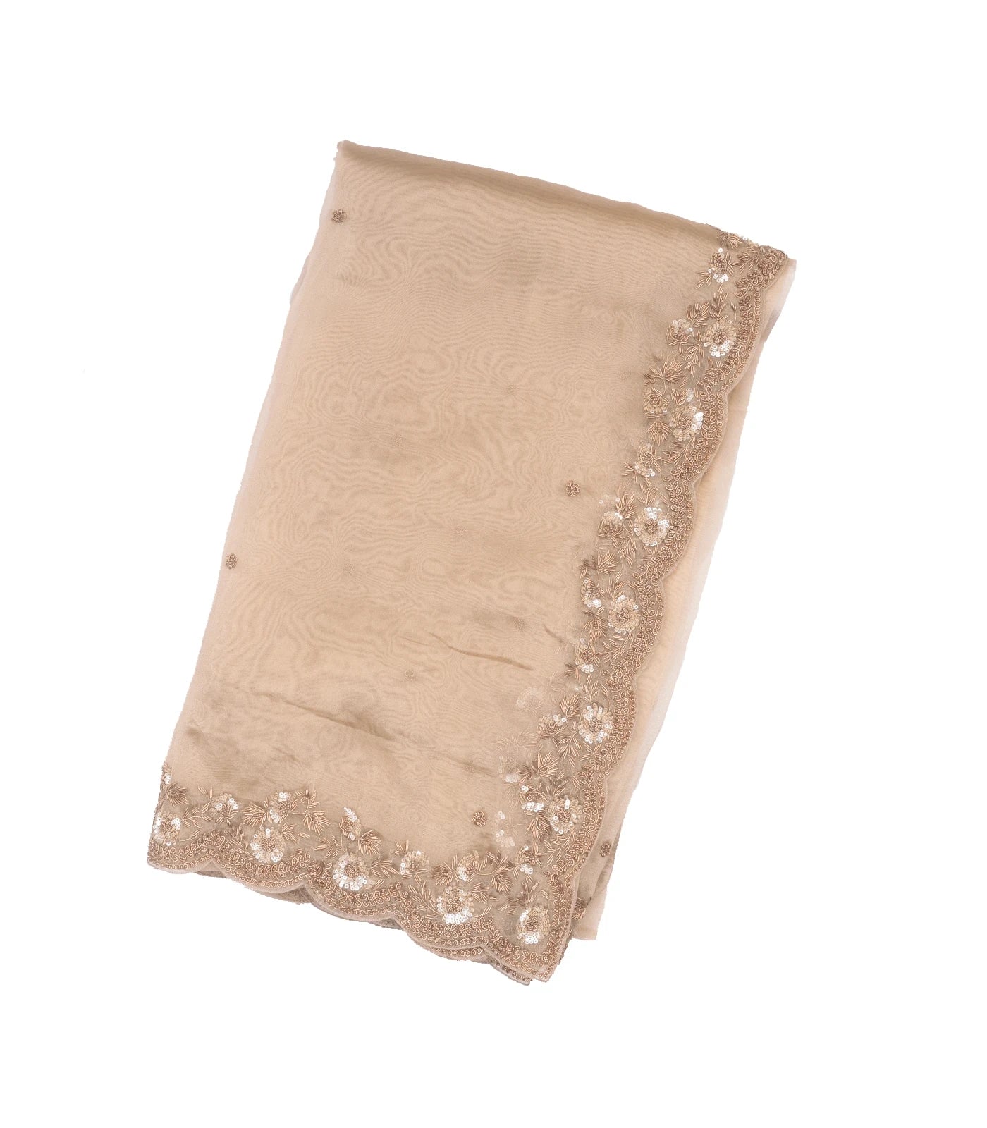 Taupe Woven Banarasi Glass Tissue Saree Embroidered With Floral Motifs