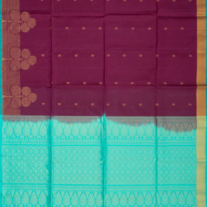 Maroon Handloom Soft Silk Saree With Kamalam Buttas & Contrast Pallu