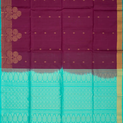 Maroon Handloom Soft Silk Saree With Kamalam Buttas & Contrast Pallu