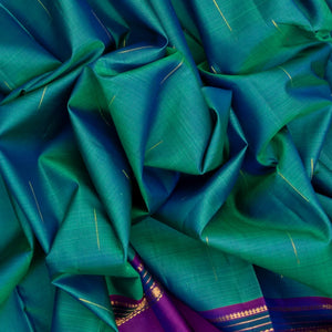 Sea Green Handloom Kanchipuram Silk Saree With Rain Drop Buttas
