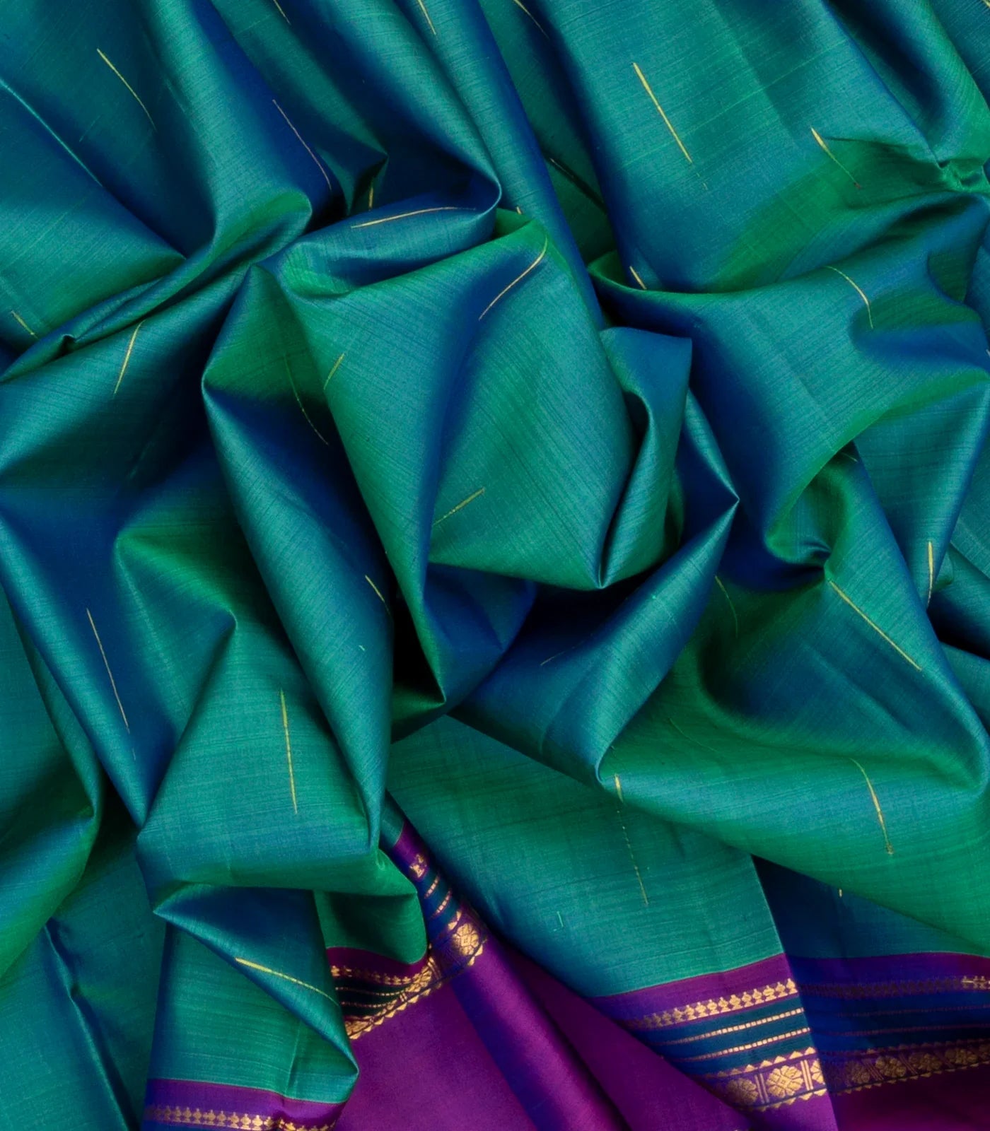 Sea Green Handloom Kanchipuram Silk Saree With Rain Drop Buttas