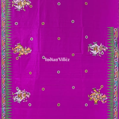 Purple Nartaki Theme Hand-Painted Pattachitra Saree