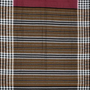 Maroon Handloom Orissa Cotton Saree With Black Tie & Dye Pallu