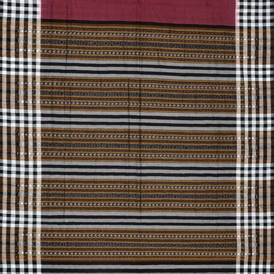 Maroon Handloom Orissa Cotton Saree With Black Tie & Dye Pallu