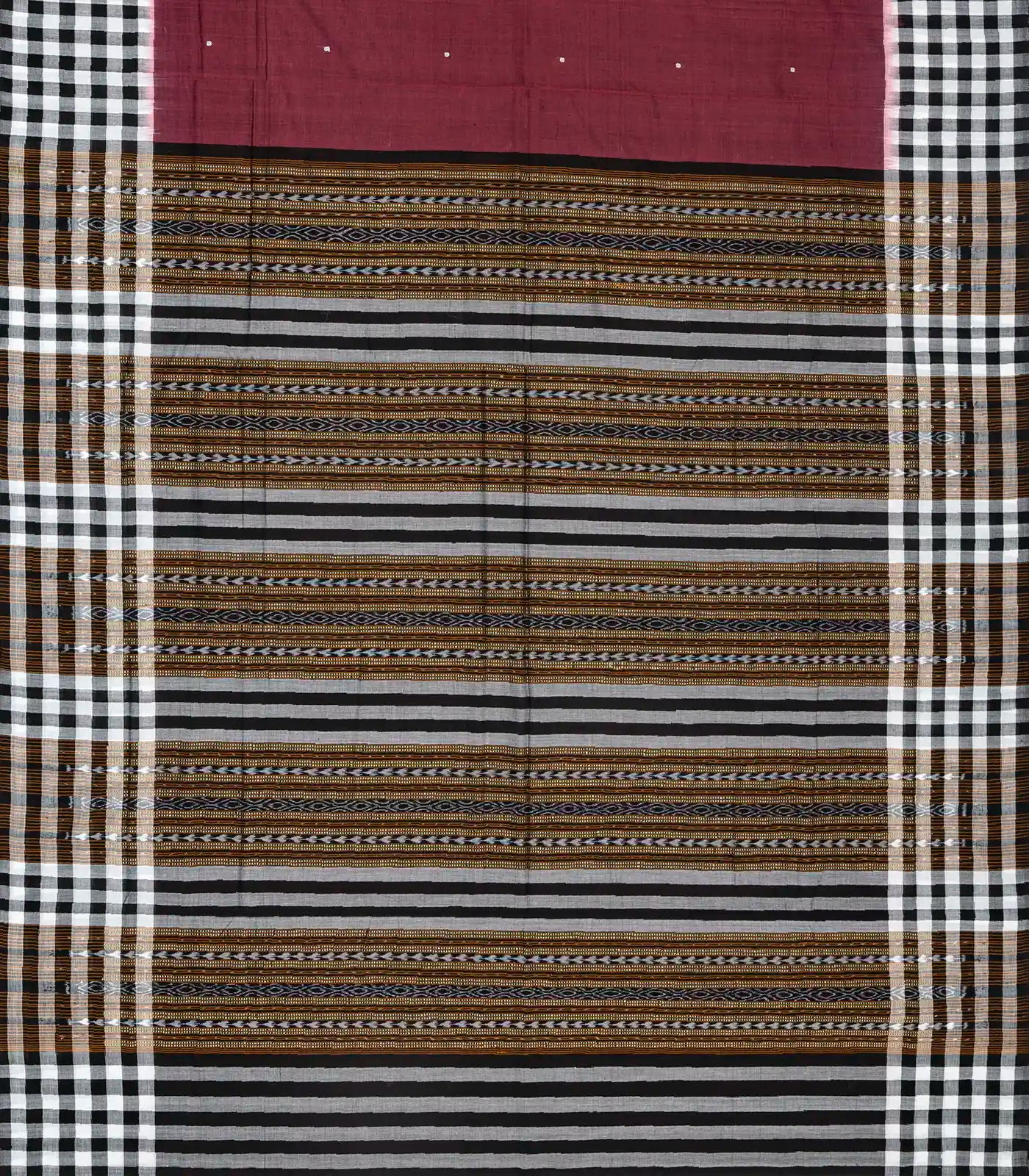 Maroon Handloom Orissa Cotton Saree With Black Tie & Dye Pallu