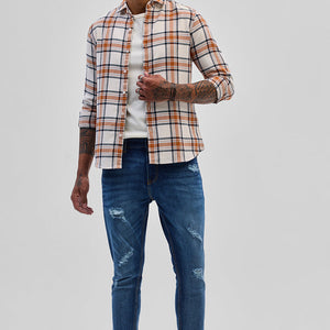 Dark Blue Distressed Skinny Fit Jeans