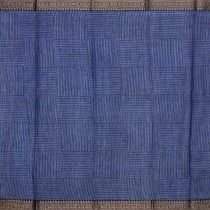 Navy Blue Woven Chanderi Cotton Saree With Printed Chevron Motifs