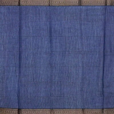 Navy Blue Woven Chanderi Cotton Saree With Printed Chevron Motifs