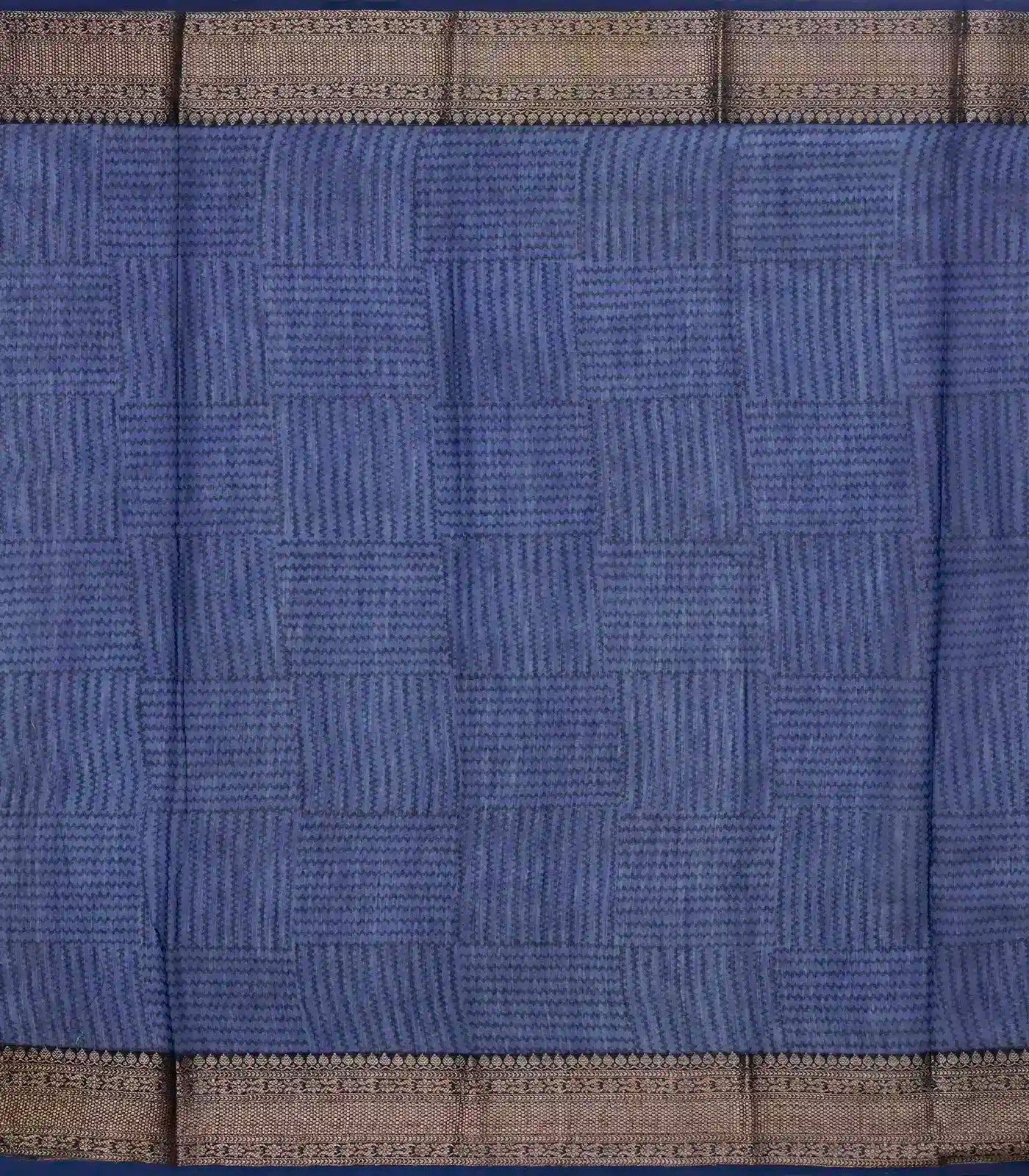 Navy Blue Woven Chanderi Cotton Saree With Printed Chevron Motifs