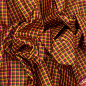 Multi Colour Handloom Korvai Kanchipuram Silk Saree With Checks