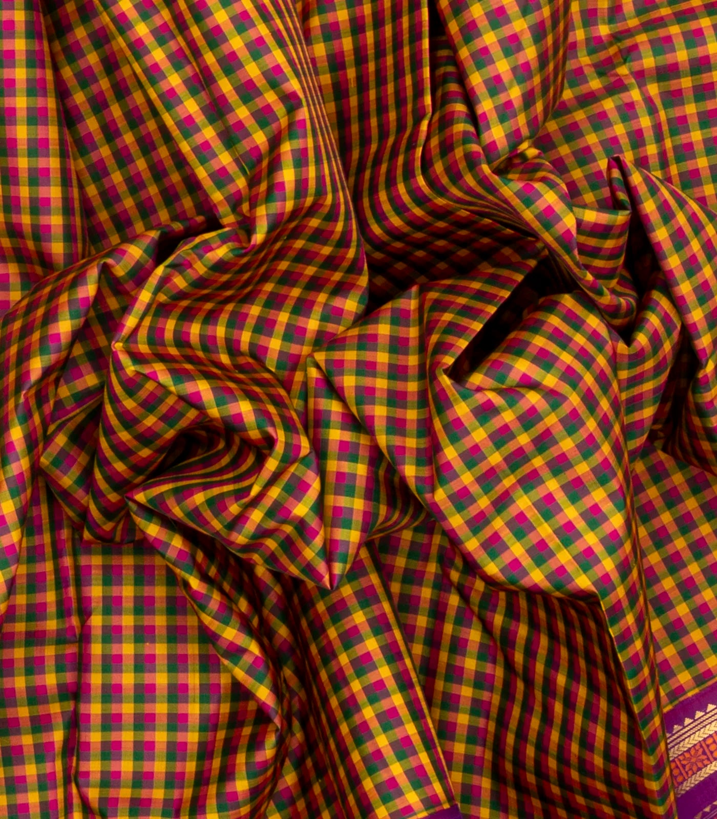 Multi Colour Handloom Korvai Kanchipuram Silk Saree With Checks