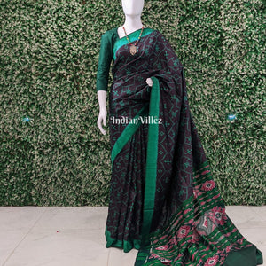 Dark Navy Blue Odisha Ikat Contemporary Silk Saree