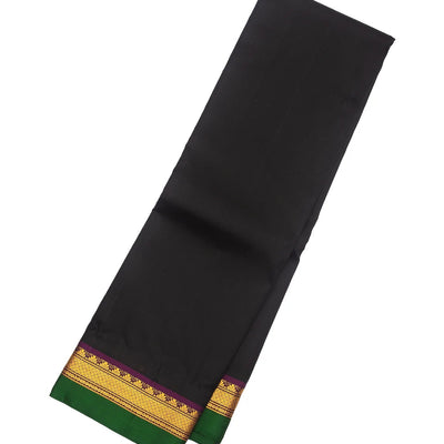 Black Handloom Kanchipuram Silk Saree With Contrast Zari Border