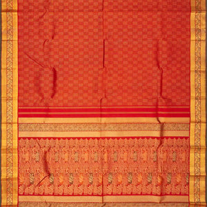 Red Handloom Kanchipuram Silk Saree With Zari Stripes