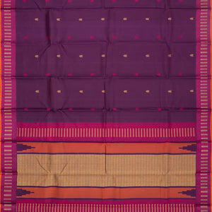 Purple Handloom Kanchi Cotton Saree With Vanki Motifs