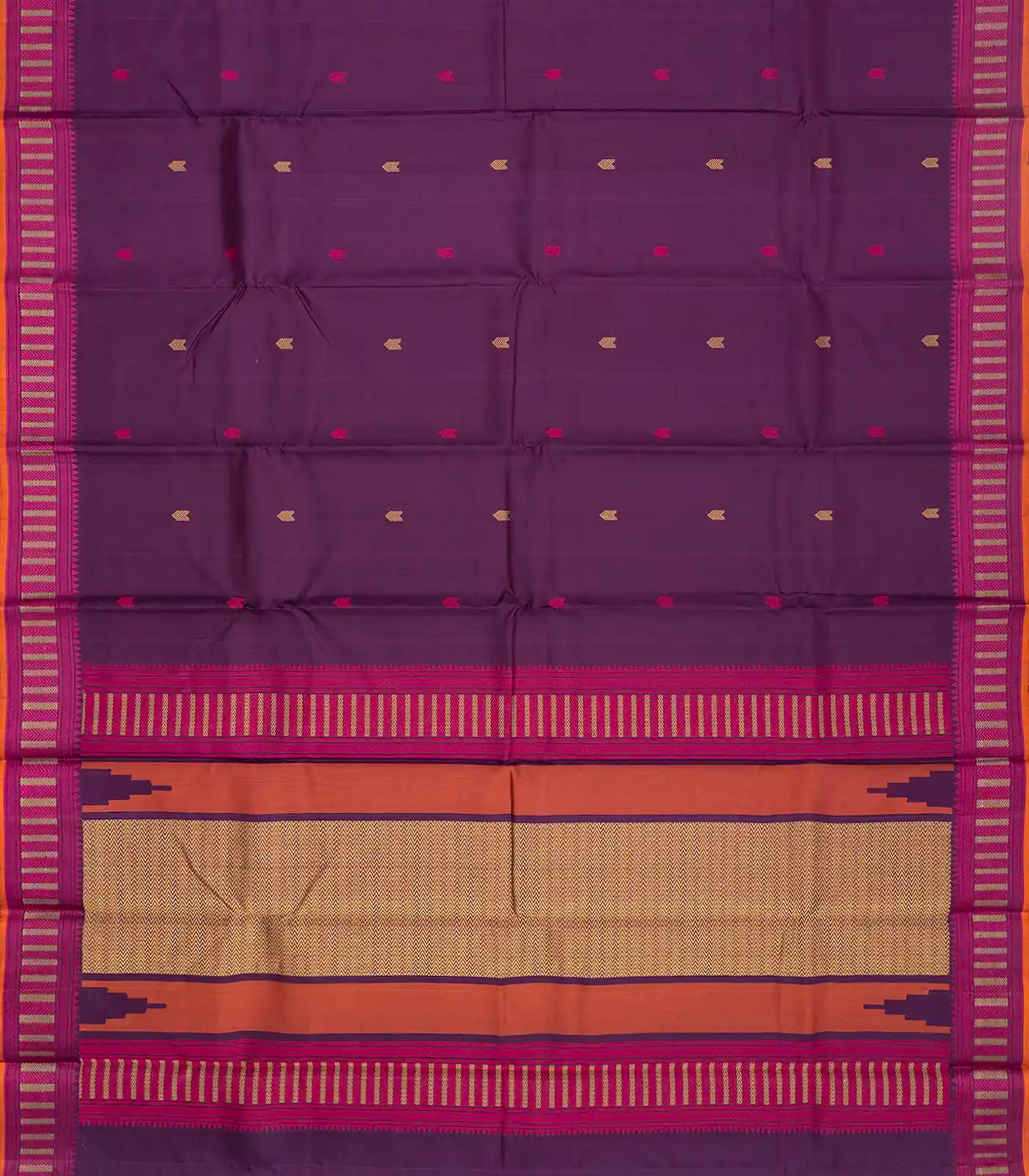 Purple Handloom Kanchi Cotton Saree With Vanki Motifs