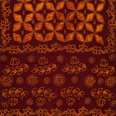 Maroon Sungudi Cotton Saree With Floral Motifs