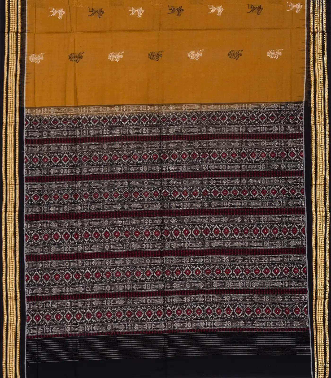 Mustard Handloom Orissa Cotton Saree With Tribal Motifs