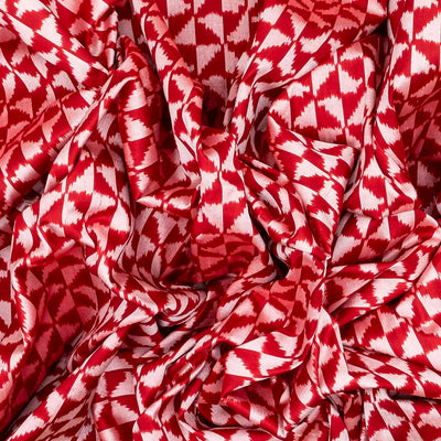 Red Handloom Ikat Silk Saree With Contrast Green Border