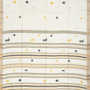 White Handwoven Tussar Silk Saree With Leaf Motifs-White