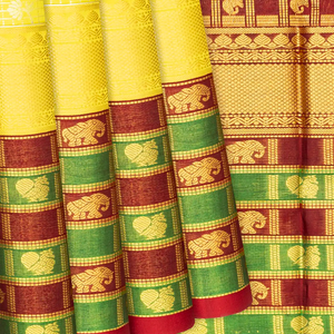 Lemon Yellow Handloom Chirala Soft Silk Saree With Checks-Lime Yellow