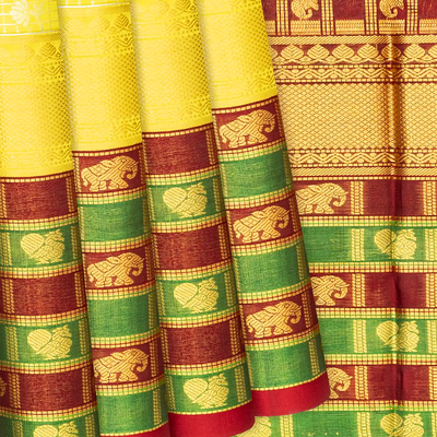 Lemon Yellow Handloom Chirala Soft Silk Saree With Checks-Lime Yellow