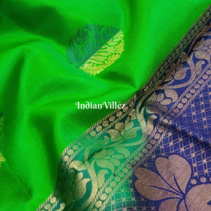 Blue Green South Handloom Kanjivaram Soft Silk Saree