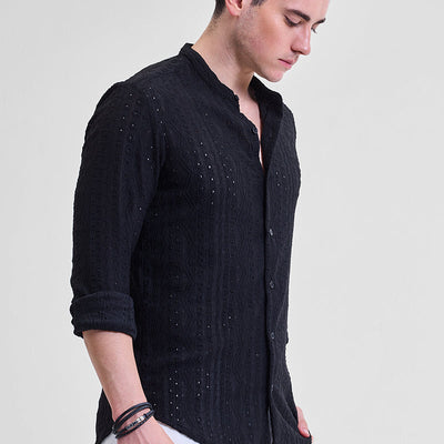 Black Self-Design Shirt