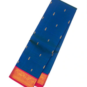 Blue Handloom Kanchipuram Korvai Silk Saree With Mango Buttas