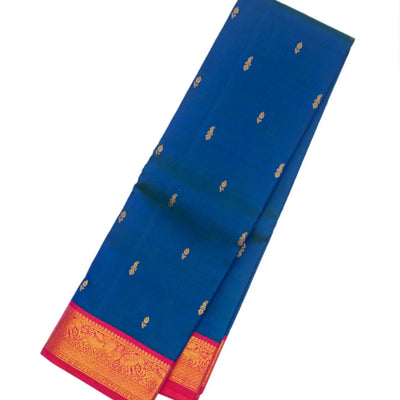 Blue Handloom Kanchipuram Korvai Silk Saree With Mango Buttas