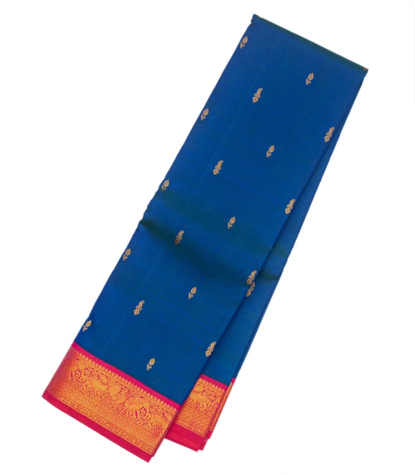 Blue Handloom Kanchipuram Korvai Silk Saree With Mango Buttas