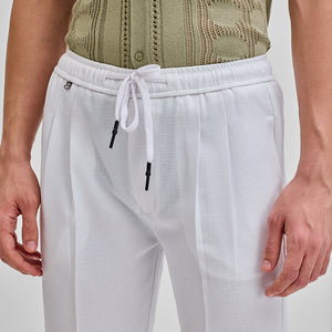 White Textured Relaxed Fit Trousers