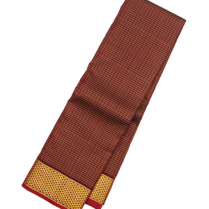 Maroon Handloom Kanchipuram Silk Saree With Zari Checks