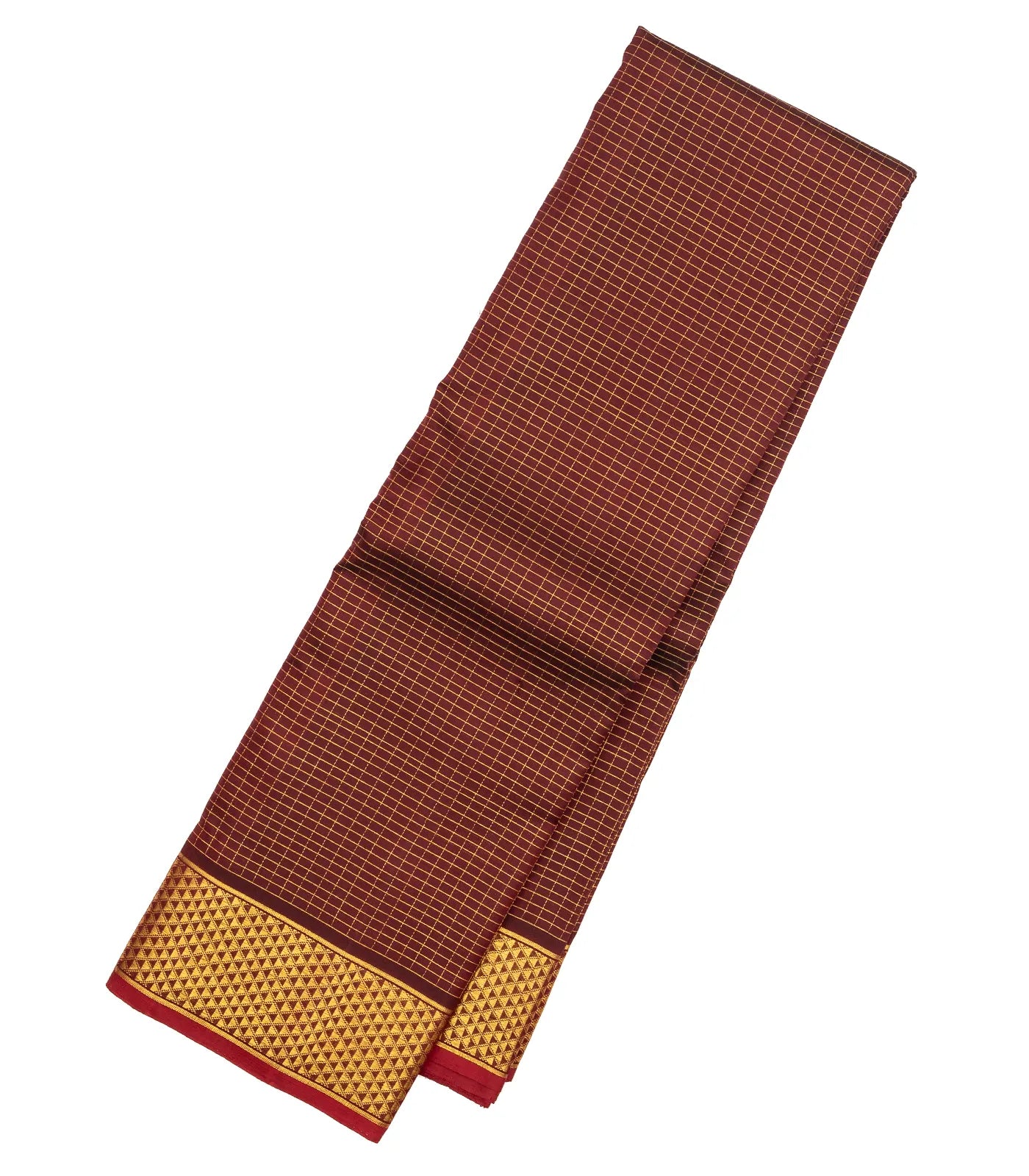 Maroon Handloom Kanchipuram Silk Saree With Zari Checks