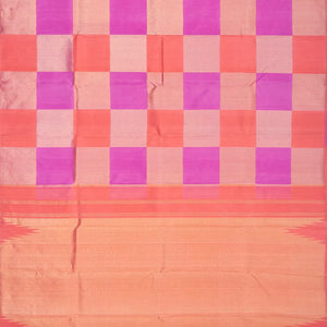 Pink & Orange Handloom Kanchipuram Silk Saree With Checks