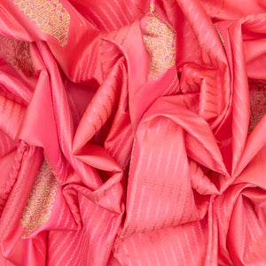 Bubblegum Pink Handloom Kanchipuram Silk Saree With Stripes And Buttas