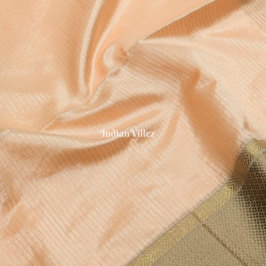 Light Peach Pure Silk Cotton Maheshwari Saree with Zari Border