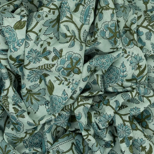 Light Blue Woven Jaipur Cotton Saree With Printed Floral Motifs