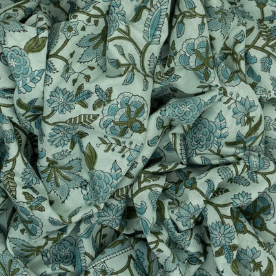 Light Blue Woven Jaipur Cotton Saree With Printed Floral Motifs