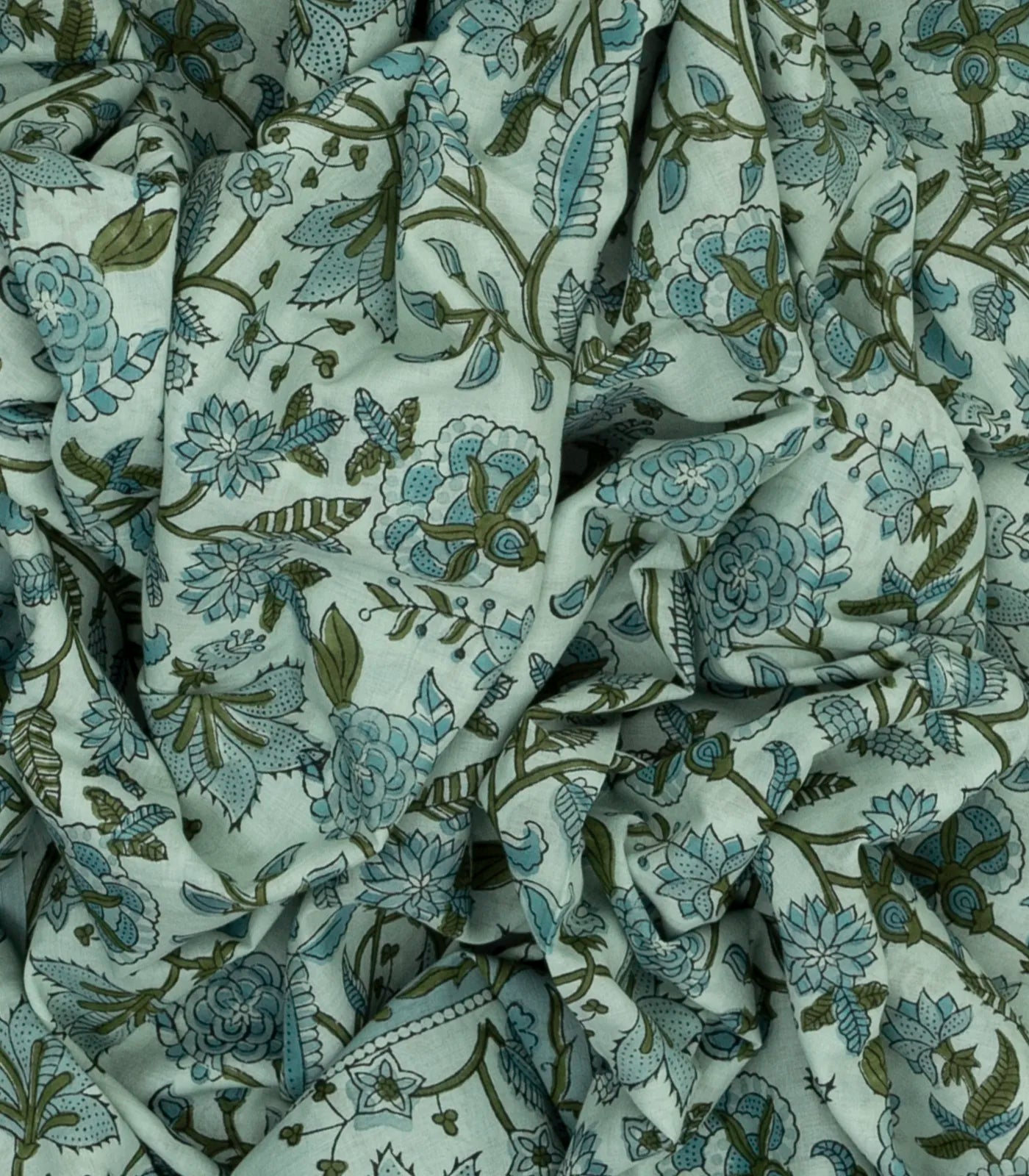 Light Blue Woven Jaipur Cotton Saree With Printed Floral Motifs