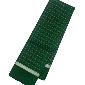 Dark Green Silk Saree With Zari Checks & Border