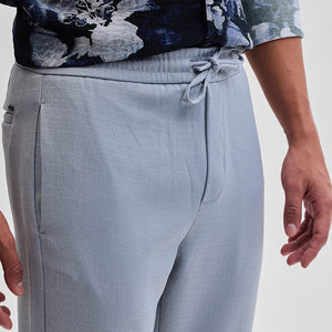 Light Grey Self-Design Slim Fit Trousers