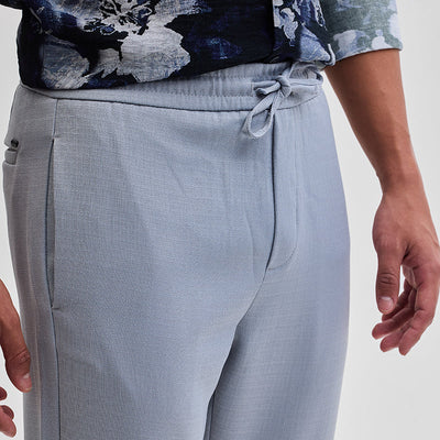 Light Grey Self-Design Slim Fit Trousers