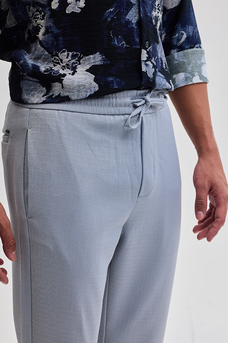 Light Grey Self-Design Slim Fit Trousers