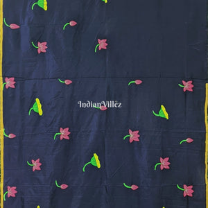 Hand Painted Pichwai Art on Blue Mulberry Silk Saree