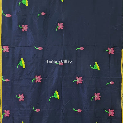 Hand Painted Pichwai Art on Blue Mulberry Silk Saree