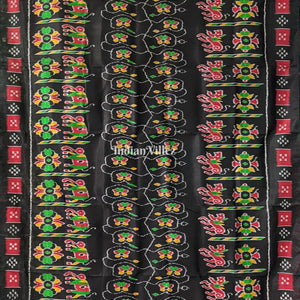 Black Border Pasapali Odisha Ikat Contemporary Silk Saree