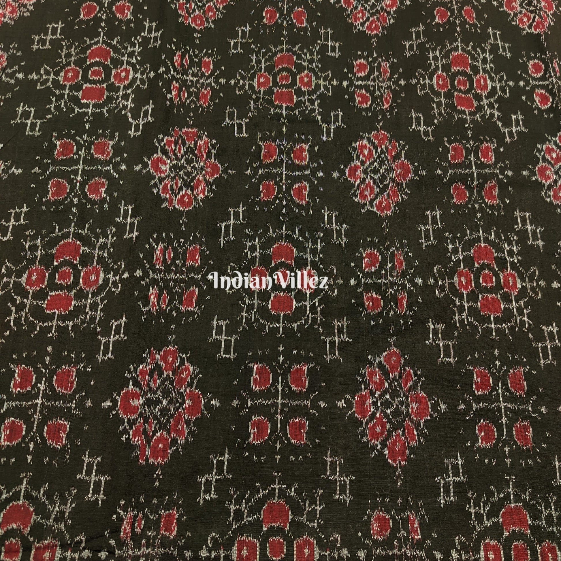 Black Tribal Jhoti Design Sambalpuri Ikat Cotton Fabric