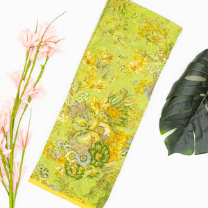 Light Green Woven Digital Printed Chiffon Silk Saree With Floral Motifs